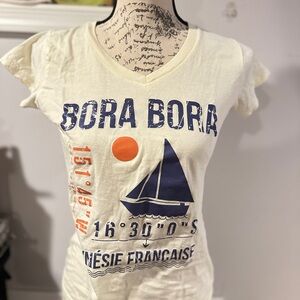 Bora Bora Cream Graphic T-Shirt with Sailboat Design